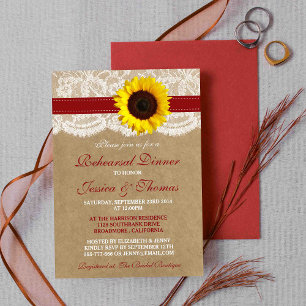 Rustic Sunflower Wedding Rehearsal Dinner - Red Invitation