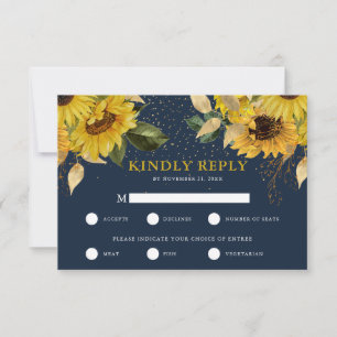 Rustic Sunflower Wedding RSVP with Meal Choice Card