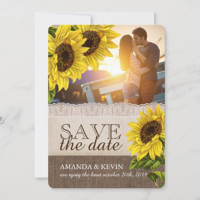 Rustic Sunflower Wedding Save the Date (Front)
