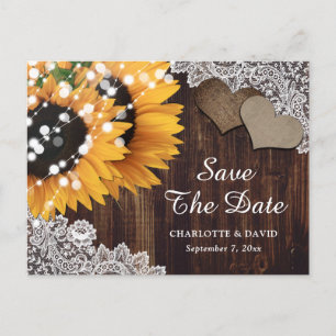 Rustic Sunflower Wedding Save The Date Postcard