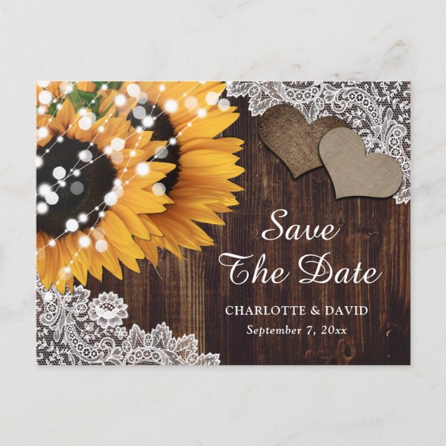 Rustic Sunflower Wedding Save The Date Postcard (Front)