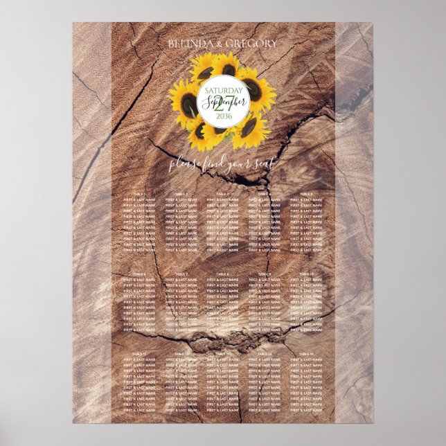 Rustic Sunflower Wedding Seating Chart (Front)