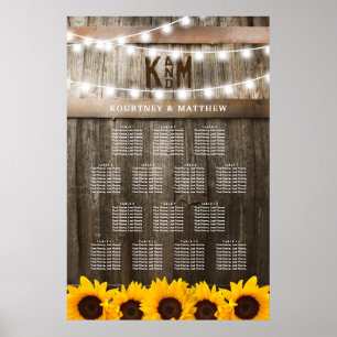 Rustic Sunflower Wedding Seating Table Chart