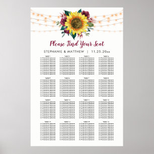 Rustic Sunflower Wedding Seating Table Chart
