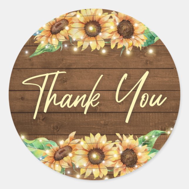 Rustic Sunflower Wedding Shower Party Thank You Classic Round Sticker (Front)