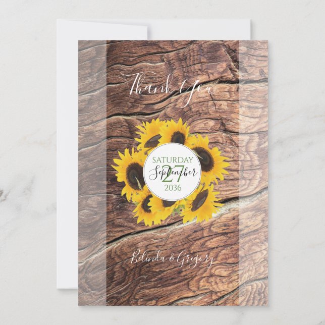 Rustic Sunflower Wedding  Thank You Card (Back)