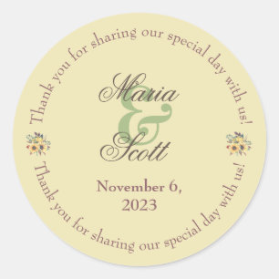 Rustic Sunflower Wedding Thank You Classic Round Sticker