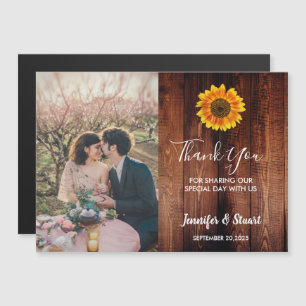 Rustic sunflower wedding thank you magnetic card