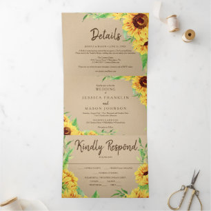 Rustic Sunflower Wedding Tri-Fold Invitations