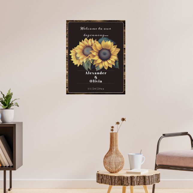 Rustic Sunflower Wedding Welcome Poster (Living Room 3)
