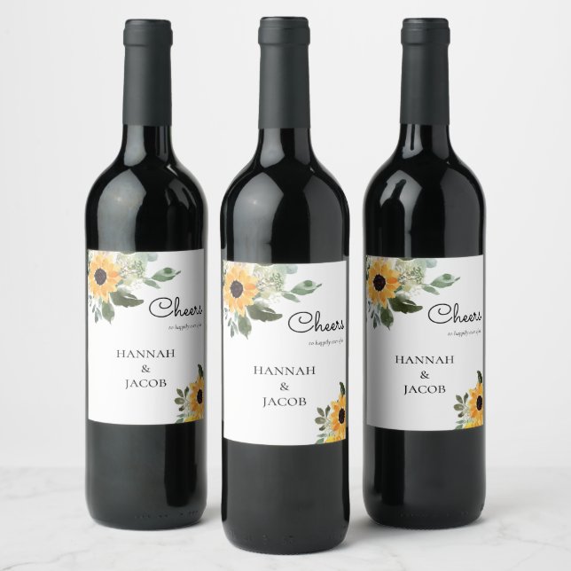 Rustic Sunflower Wedding Wine Labels (Bottles)