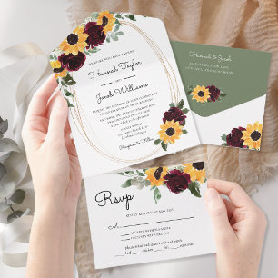 Rustic Sunflower Wedding with RSVP All In One Invitation