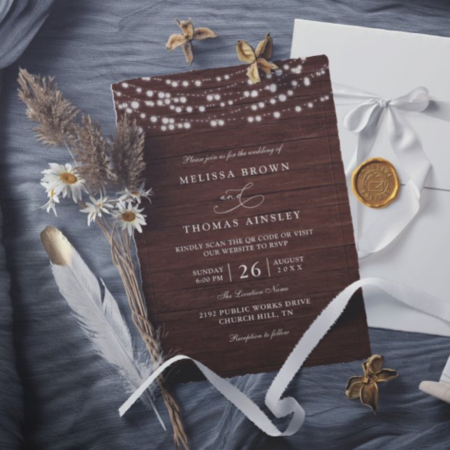 Rustic Sunflower Western Country QR Code Wedding Invitation (Creator Uploaded)