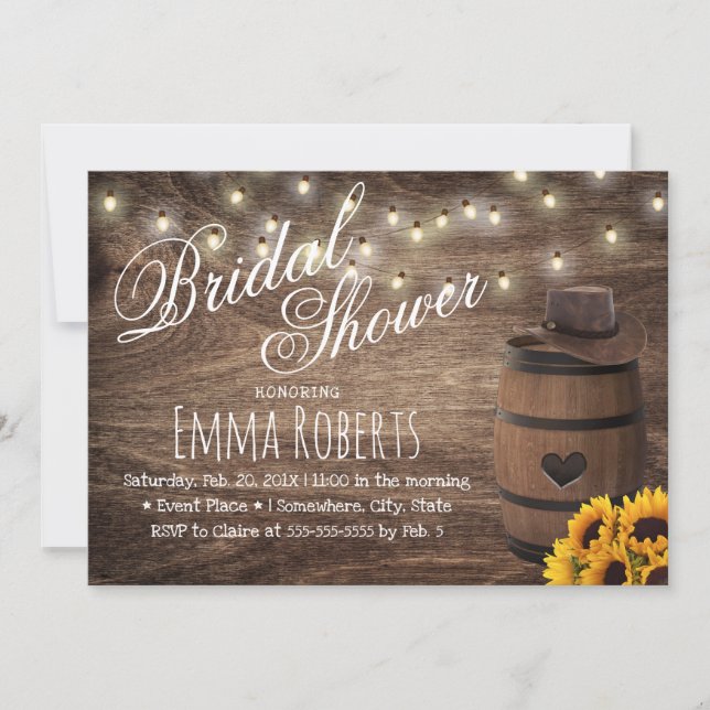 Rustic Sunflower Western Cowgirl Bridal Shower Invitation (Front)