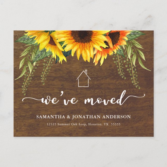 Rustic Sunflower We've Moved New Address Postcard (Front)