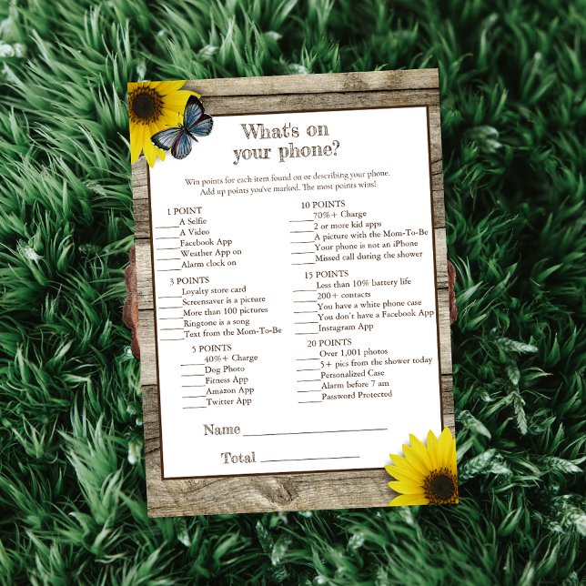 Rustic Sunflower What's On Your Phone Baby Shower Invitation (Creator Uploaded)
