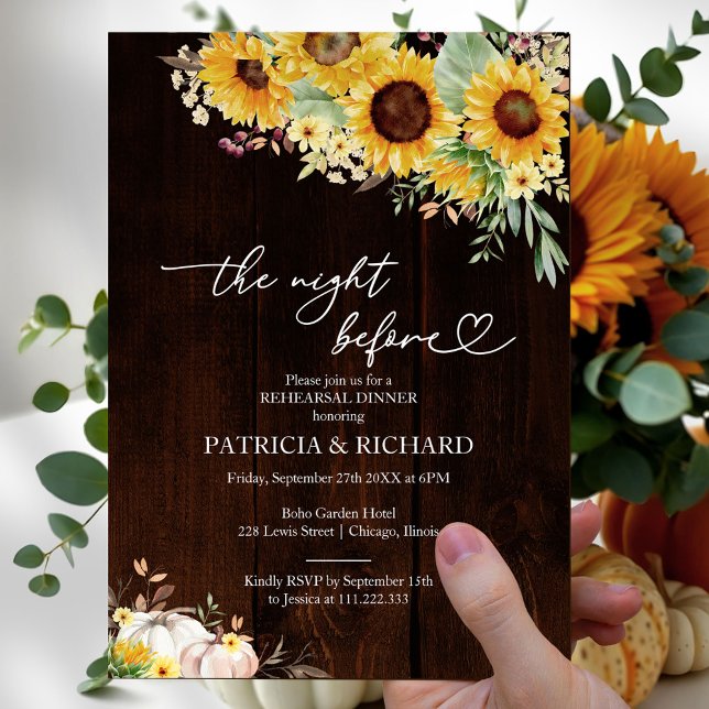 Rustic Sunflower White Pumpkin Rehearsal Dinner Invitation (Creator Uploaded)
