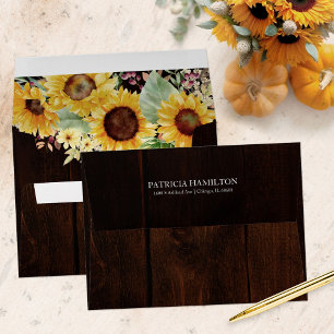 Rustic Sunflower White Pumpkin Wood Fall Wedding Envelope