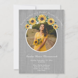 Rustic Sunflower White Wood Wedding Bridal Shower Invitation