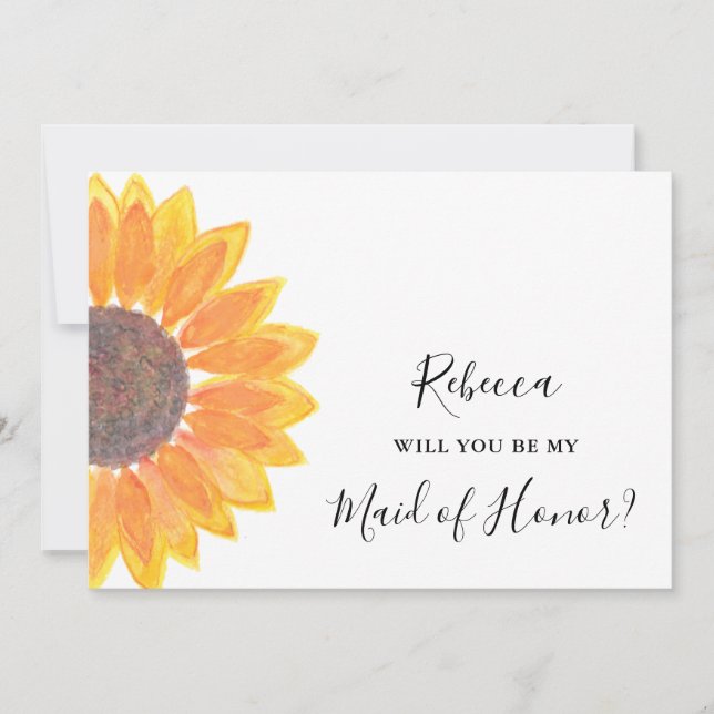 Rustic Sunflower Will You Be My Maid of Honour Invitation (Front)