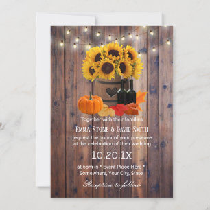 Rustic Sunflower Wine Barrel Autumn Wedding Invitation