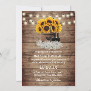 Rustic Sunflower Wine Barrel Country Wedding Invitation