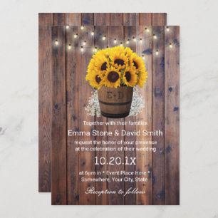 Rustic Sunflower Wine Barrel String Lights Wedding Invitation