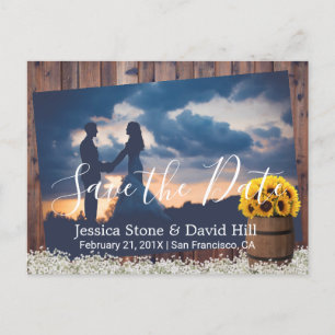 Rustic Sunflower Wine Barrel Wedding Save the Date Announcement Postcard