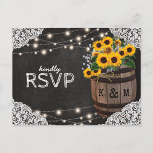 Rustic Sunflower Winery Wedding Invitation RSVP Postcard