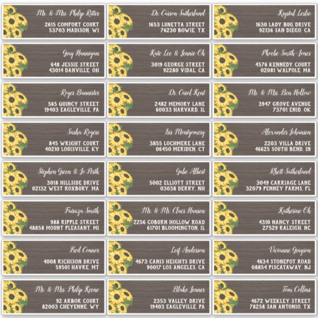 Rustic Sunflower Wood 24 Wedding Guest Address (Front)