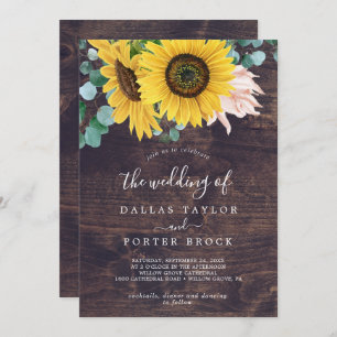 Rustic Sunflower Wood All In One Wedding Invitation