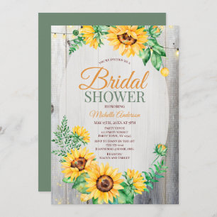 Rustic Sunflower Wood and Lights Bridal Shower Invitation
