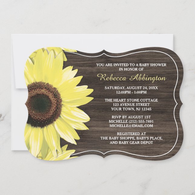 Rustic Sunflower Wood Baby Shower Invitations (Front)