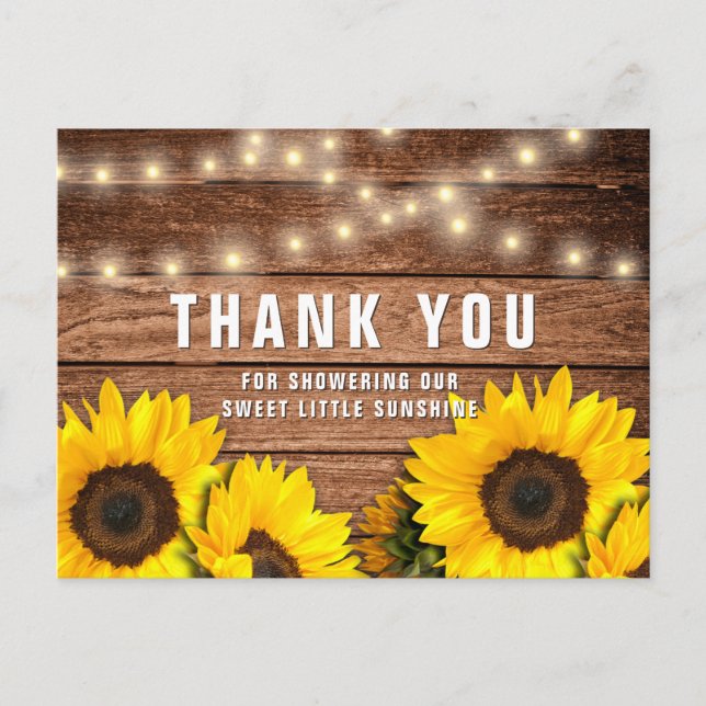 Rustic Sunflower Wood Baby Shower Thank You Postcard (Front)