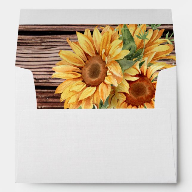 Rustic Sunflower Wood Background Script Wedding C Envelope (Back (Bottom))