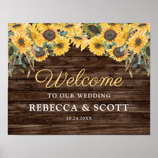 Rustic Sunflower Wood Barn Wedding Welcome Poster (Front)