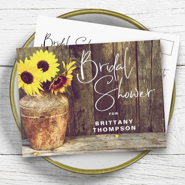 Rustic Sunflower Wood Bridal Shower Invitation Postcard (Creator Uploaded)