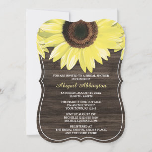 Rustic Sunflower Wood Bridal Shower Invitations