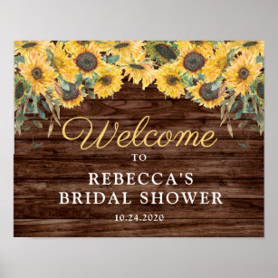 Rustic Sunflower Wood Bridal Shower Welcome Sign