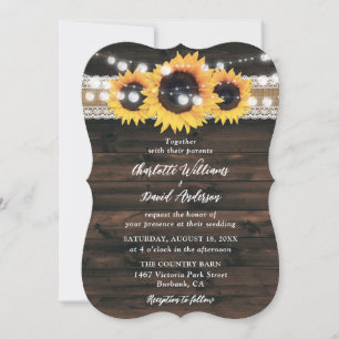 Rustic Sunflower Wood Burlap Lace Wedding Invitation