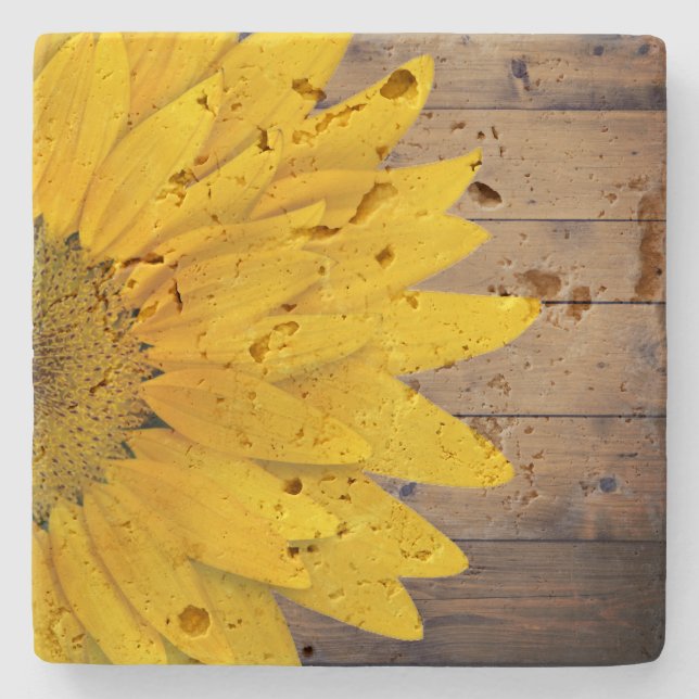 Rustic Sunflower Wood Country Chic Stone Coaster (Front)