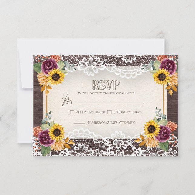 Rustic Sunflower Wood Fall RSVP Enclosure Card (Front)