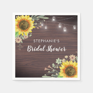 Rustic Sunflower Wood Jar Lights Bridal Shower Napkin