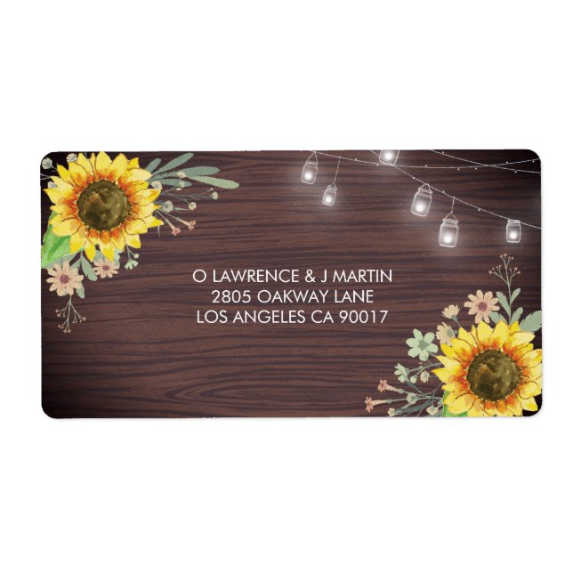 Rustic Sunflower Wood Jar Lights Wedding Address (Front)