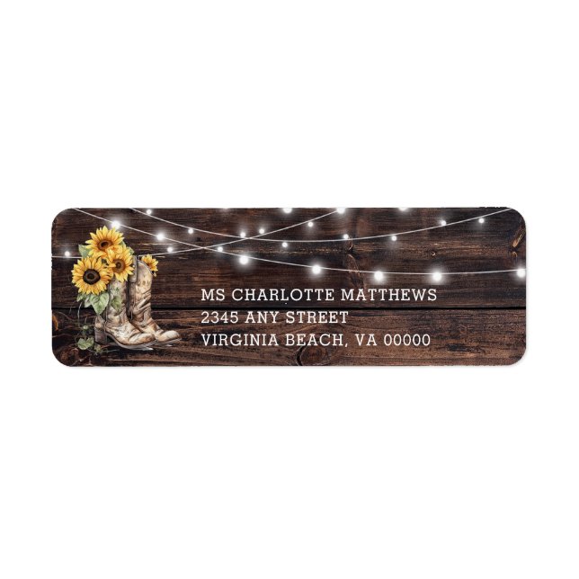 Rustic Sunflower Wood Lights Return Address (Front)
