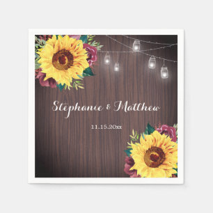 Rustic Sunflower Wood Mason Jar Lights Wedding Napkin