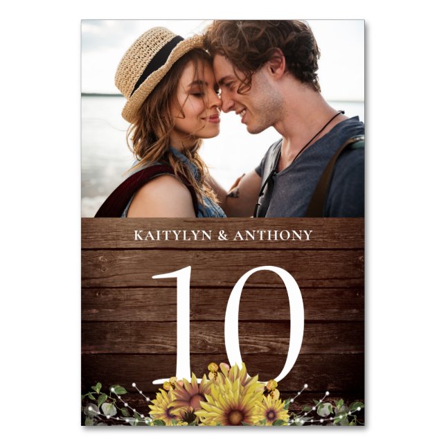  Rustic Sunflower Wood Photo Table Number (Front)