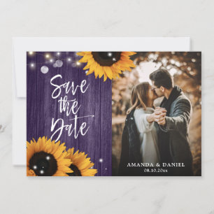 Rustic Sunflower Wood Purple Wedding Photo Save The Date