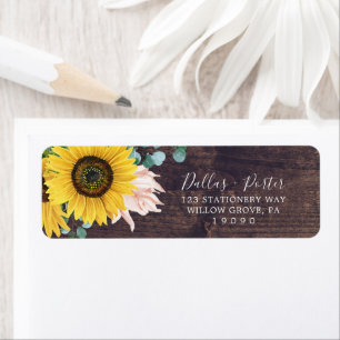 Rustic Sunflower   Wood Return Address Label