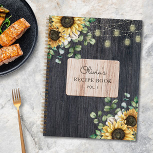 Rustic Sunflower Wood String Light Recipe Book